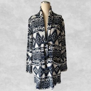 Chaps Navy Blue Ivory Southwest Shawl Collar Cardigan Sweater Toggle - Women's L